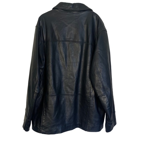 Wilsons Leather Mens L Black Leather Car Coat Quilted Lining Button Front Jacket - Picture 4 of 16